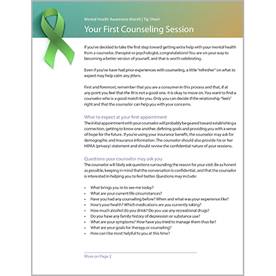 Tip Sheet: Your First Counseling Session
